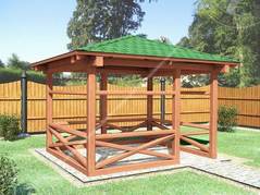 Квадратная беседка из квадратного бруса с четырехскатной крышей