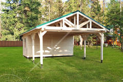 Двухскатный навес для авто хозблоком №94