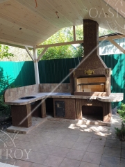 Печь № 19— Угловой комплекс с печью под казан, рабочим столом и мойкой